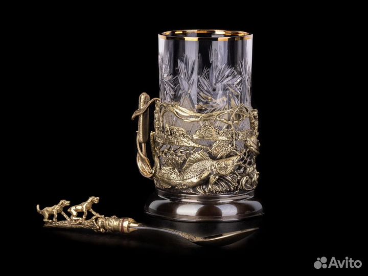 Подстаканник Рыбалка подарочный с ложкой