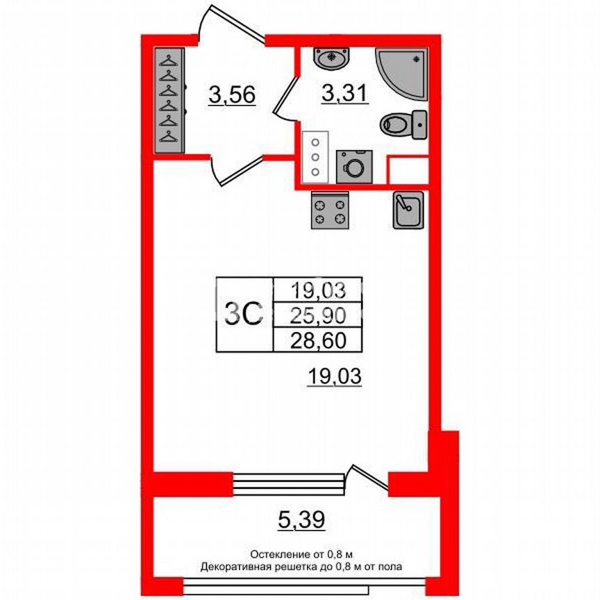 Квартира-студия, 28,6 м², 3/9 эт.