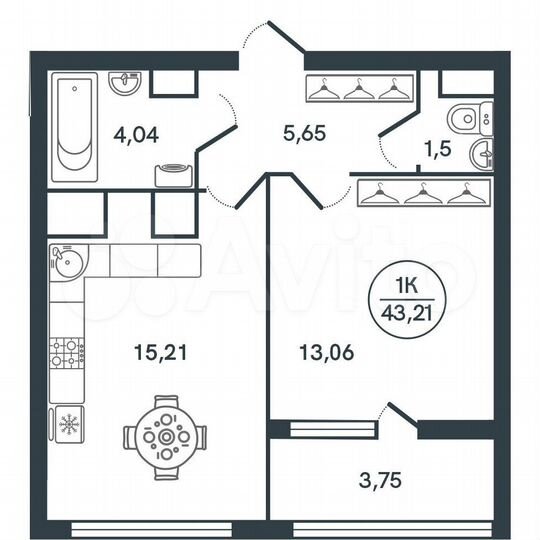1-к. квартира, 43,2 м², 8/17 эт.