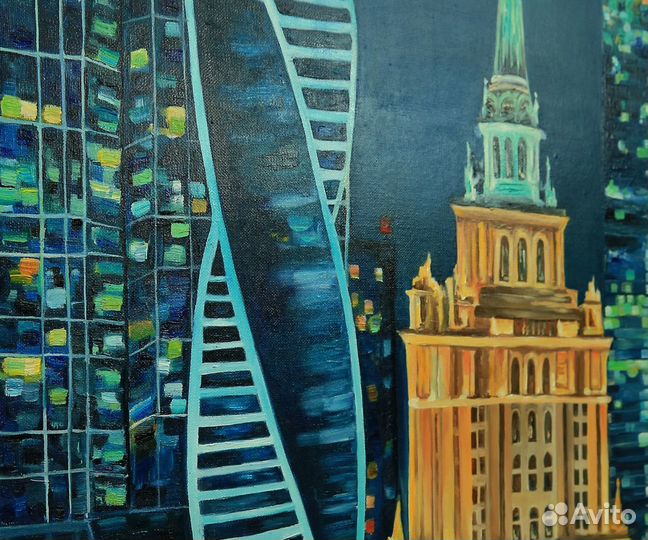 Картина маслом «Ночная Москва»