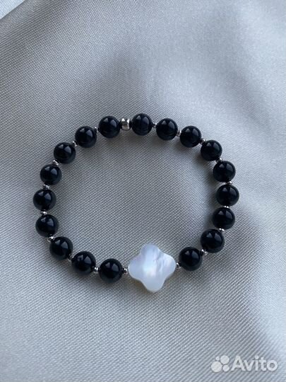 Браслет черный агат и перламутр