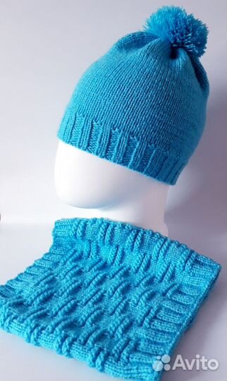 Вязаный комплект шапка и снуд осень-весна