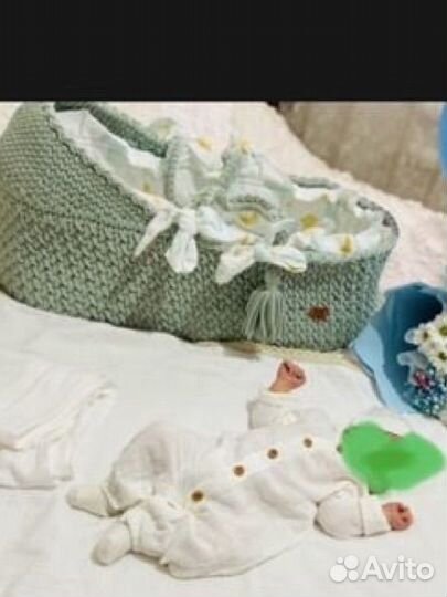 Вязанная люлька переноска для новорожденного
