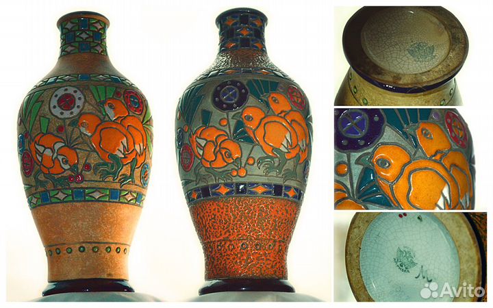 Парные вазы Austrian Imperial Amphora c птицами