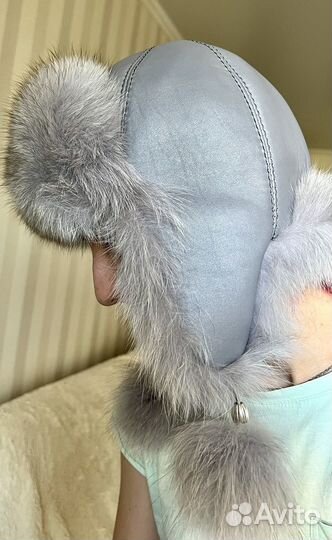 Шапка ушанка женская натуральный мех песец. Новая