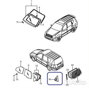 Стекло боковое заднее правое Ssang Yong Rexton