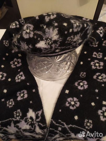 Шапка Берет ангора и шарф