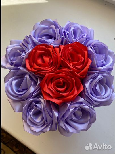 Корзиночка с розочками из атластных лент