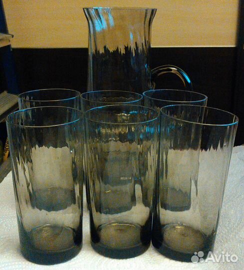 Графин и 6 стаканов темное черное стекло СССР