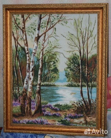 Озеро с березами вышивка крестиком