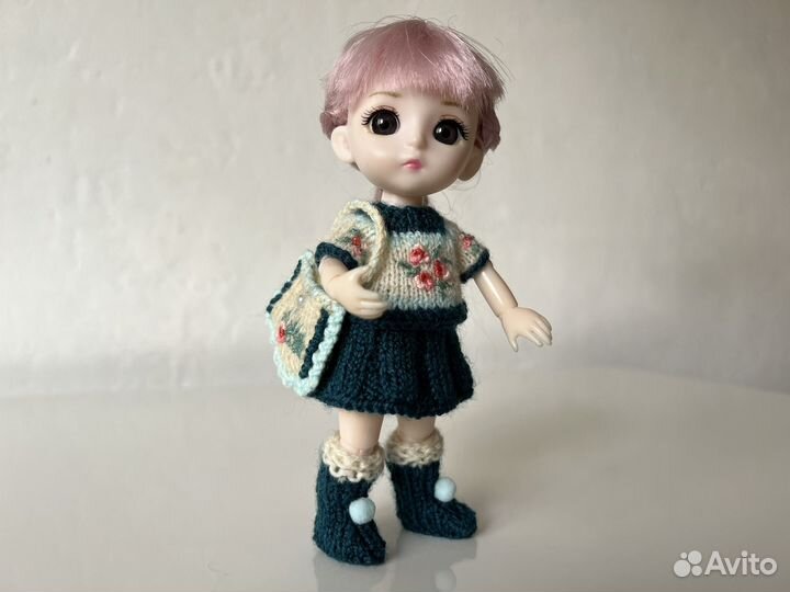 Костюм для куклы 16 см. Кофта, юбка, сапожки,сумка