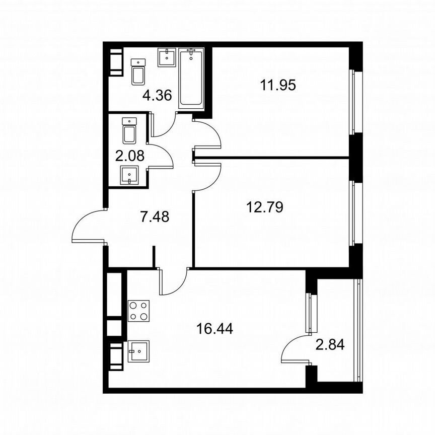 2-к. квартира, 56,5 м², 7/9 эт.