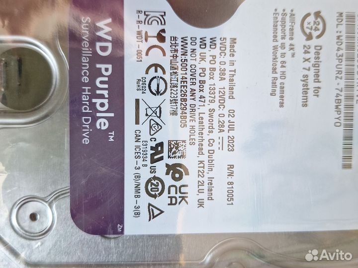 Western digital purple 4tb новый