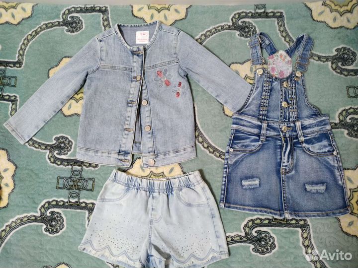 Джинсовые жакет, шорты и сарафан на 4-6 лет