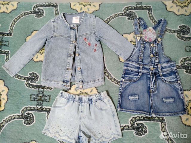 Джинсовые жакет, шорты и сарафан на 4-6 лет