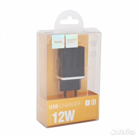 Блок питания hoco C43A c 2 USB 2,4 A черный