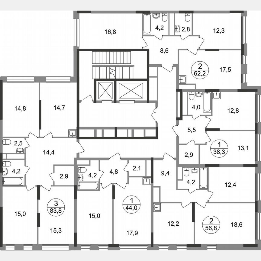 2-к. квартира, 62,2 м², 11/17 эт.