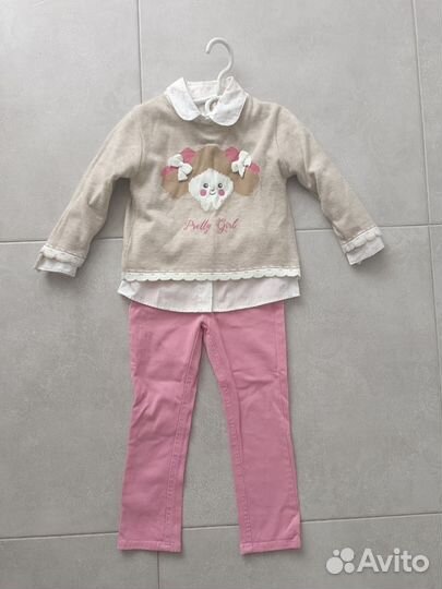 Комплект: джемпер, рубашка и джинсы на девочку 98р
