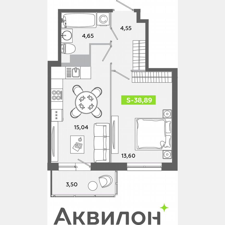 1-к. квартира, 38,9 м², 3/12 эт.