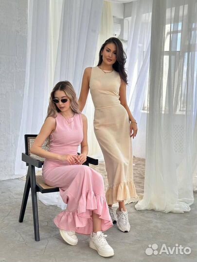 Длинное льняное платье со шнуровкой р 42, 44, 46