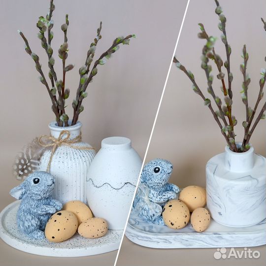 Пасхальный набор с вербой, кроликом и яйцом