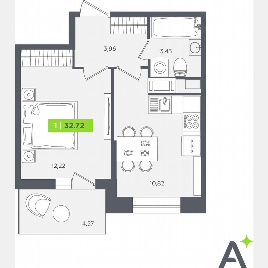 1-к. квартира, 32,7 м², 12/12 эт.