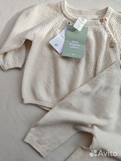 Вязаный хлопковый комплект hm 62, 68 новый