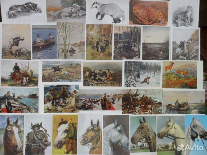 Охотники, рыболовы, звери, кони,птицы 1950х-60х г