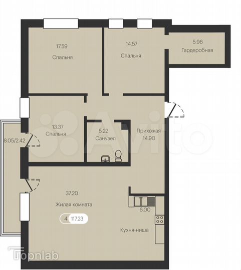 4-к. квартира, 123,4 м², 5/21 эт.