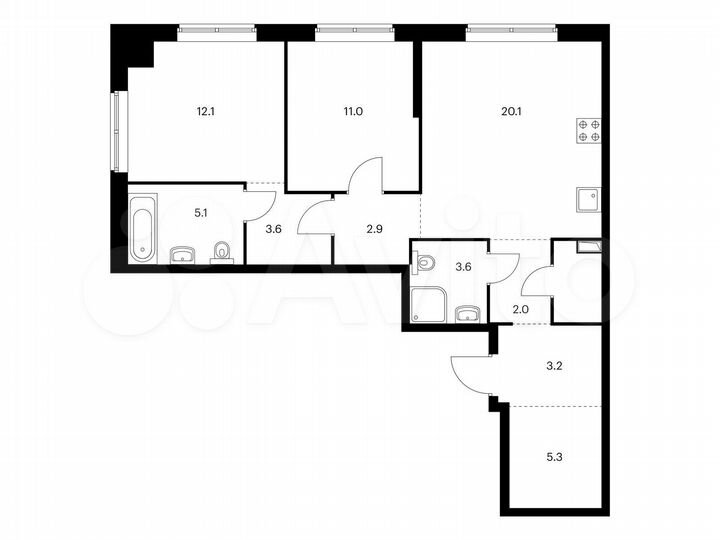 2-к. квартира, 73,7 м², 2/12 эт.