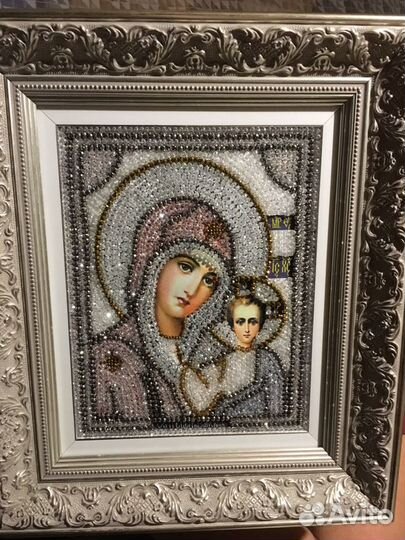 Вышивка иконы из бисера и натуральных камней