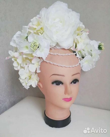 Ободок с цветами крупные розы пионы