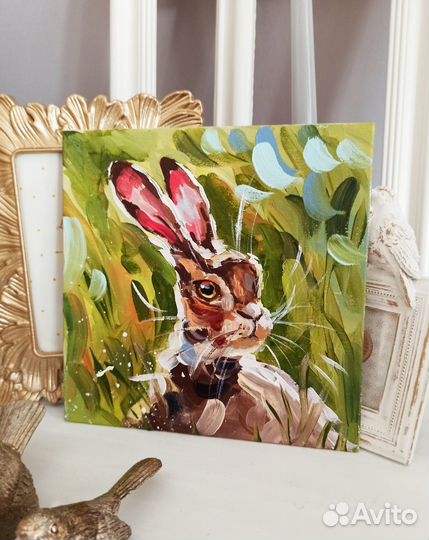 Картина заяц масло холст живопись