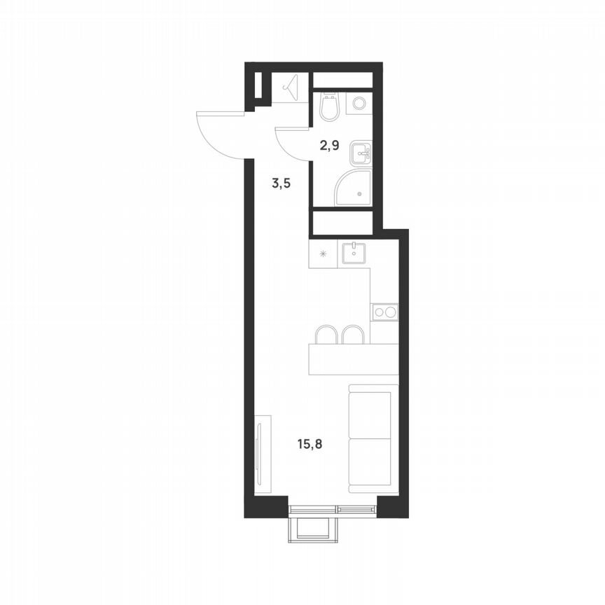 Квартира-студия, 22,2 м², 15/17 эт.