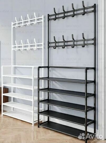 Вешалка для одежды с полкой для обуви, 5 полок