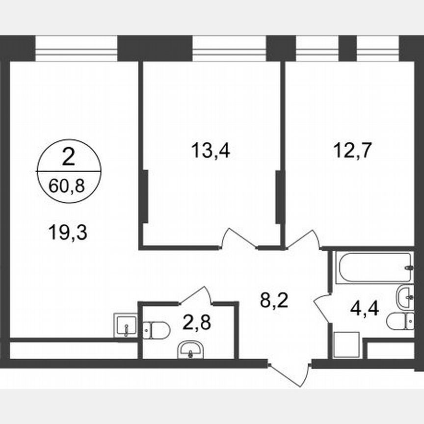 2-к. квартира, 60,8 м², 14/22 эт.