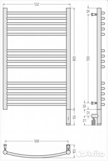 Сунержа Богема 3.0 выгнутая 800х500 мэм правый Мат