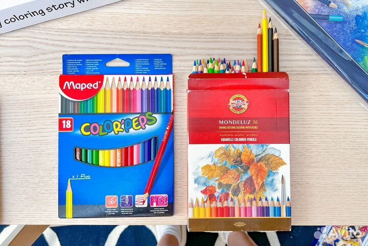 Акварель, карандаши, пастель, гелевые ручки