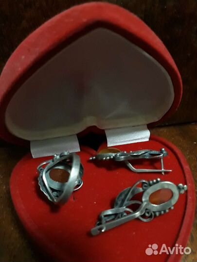 Комплект Сердолик СССР Наборы Серебро Позолота