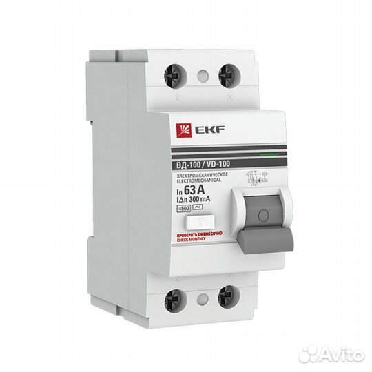 Узо EKF (elcb-2-63-300-em-pro) 63А 300 мА 2P тип ас 4,5 кА