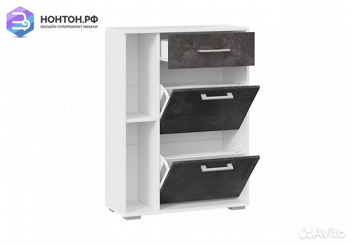 Тумба для обуви Ханна белый ясень / ателье темный