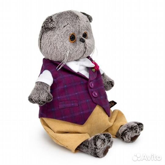 Мягкая игрушка «Басик в бордовом жилете с розочкой