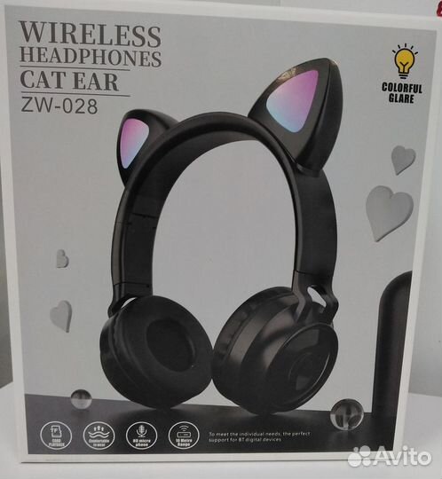 Безпроводные наушники светящиеся с ушками кошки