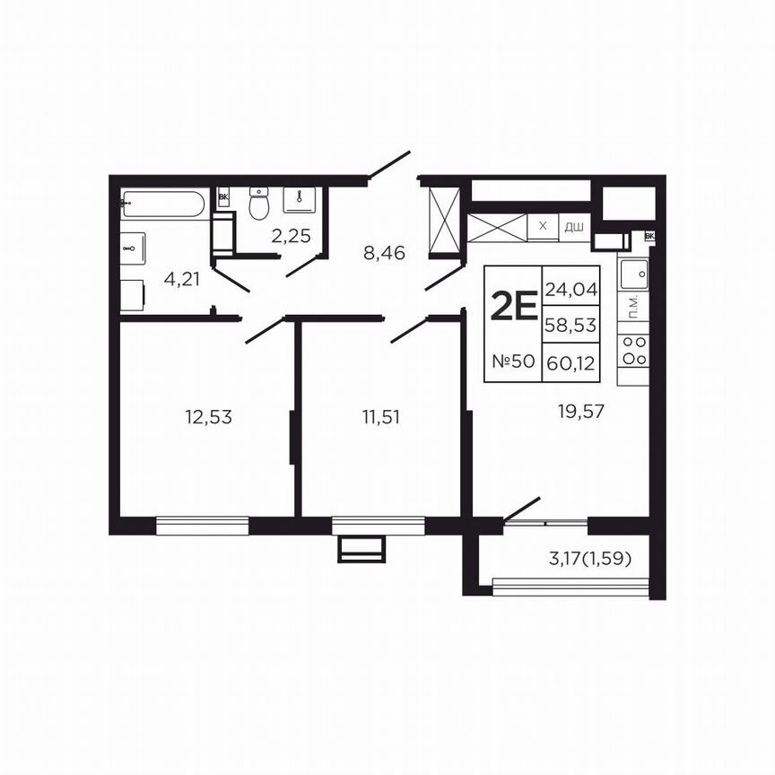 2-к. квартира, 61,7 м², 6/9 эт.