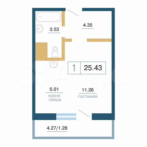 1-к. квартира, 25,4 м², 16/17 эт.