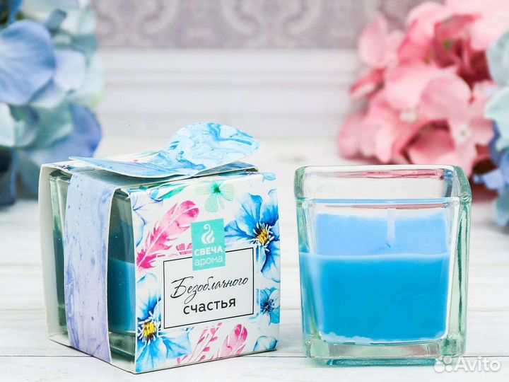 Свеча в квадратном стакане «Безоблачного счастья»