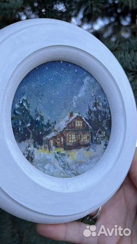 Картина круглая домик в лесу пейзаж объявление продам