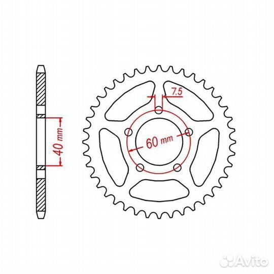 Задняя звезда 39 зуб. KTM 50 SX 2004-2013