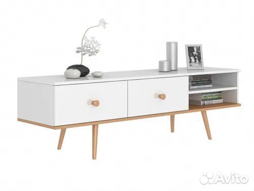 Тумба TV-1 Art design Бук натуральный/Белый глянец