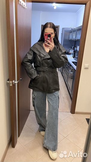 Винтажная кожаная куртка, 46 размер